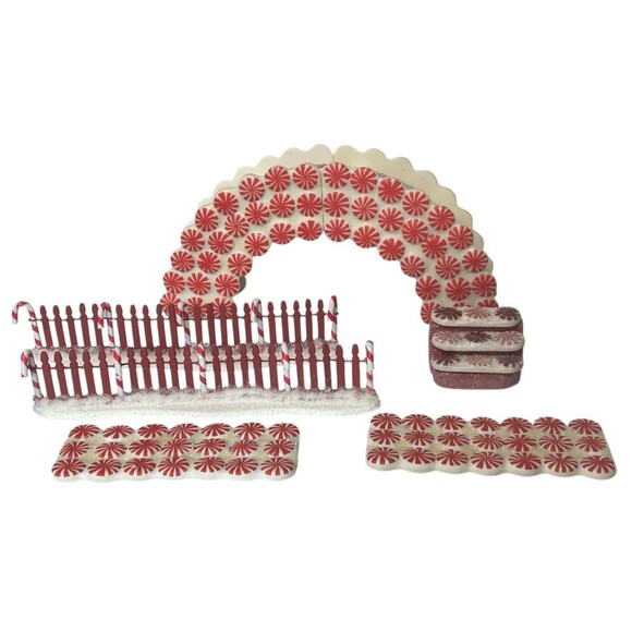 Dept 56 Lot Peppermint Rd Straight Stairs Bridge Arch Candy Cane Fence 52666 - Picture 1 of 14